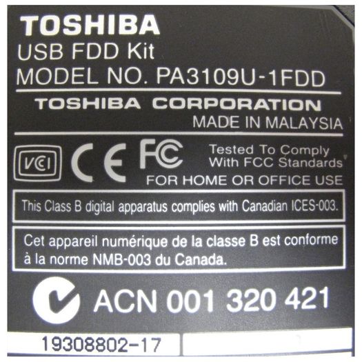Toshiba PA3109U-1FDD Floppy Disk Drive USB 1.44Mb