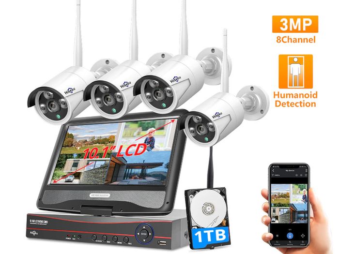 8CH 3MP 1536P Wireless Security Home Office Garden Shed Garage Cameras Kit Outdoor Waterproof 1080P 2MP IP Camera CCTV System Set with 10.1" Monitor NVR
