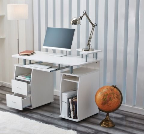 Computer Desk With Shelves And 2 Drawers For Home Office Pc