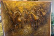 Large Hand Painted Oil on Canvas - Eight Horses Running