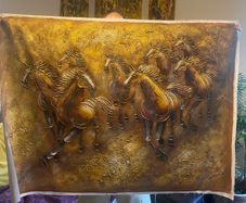 Large Hand Painted Oil on Canvas - Eight Horses Running