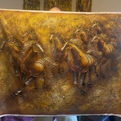 Large Hand Painted Oil on Canvas - Eight Horses Running