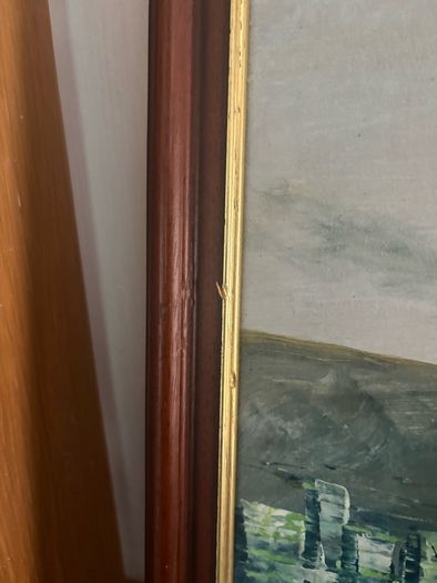 Vintage Oil Painting on Board of Boats in a Harbour