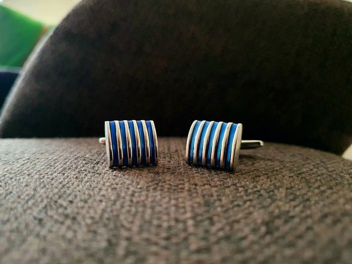 4 Pairs Men's Cufflinks - Silver & Blue Modern Designs