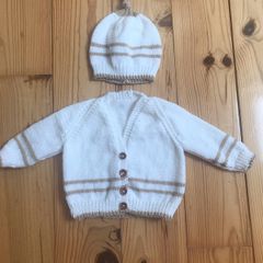 Baby Cardigan and Hat - Hand Knitted 3 to 6 months