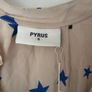 top bnwt 100% silk peplum top Pyrus brand cream with blue star pattern small Image 4