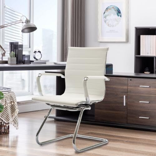 Set of 2 Cantilever  dining chairs PU Leather Visitor Chair with Chrome Frame