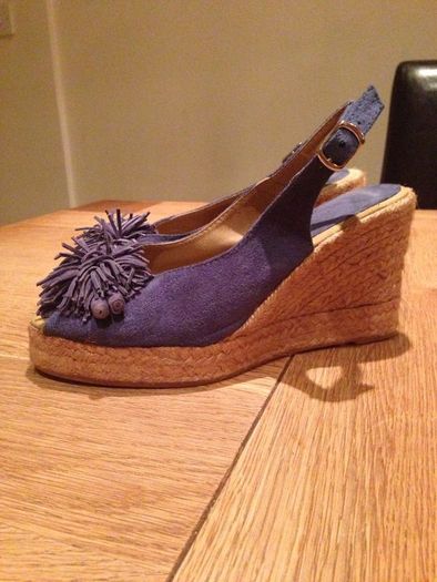 Navy Faux Suede Peep Toe Wedge Size 5