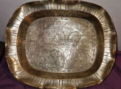 Antique solid brass Chinese bowl with Dragon design