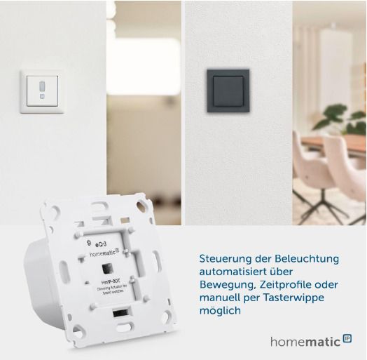 Homematic IP Smart home dimming actuator for brand switches - phase cut, phase cut dimmer for dimmable lamps as well as for most dimmable LED lamps, 143166A0