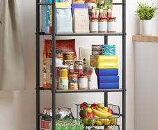 Storage Shelves - 4 Tier Sturdy Metal Garage Shelving Unit with Adjustable Leveling Feet, Space-Saving Shelves Organizer for Pantry, Laundry, Kitchen, 46.5 x 32.0 x 112 cm, Black