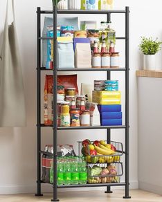 Storage Shelves - 4 Tier Sturdy Metal Garage Shelving Unit with Adjustable Leveling Feet, Space-Saving Shelves Organizer for Pantry, Laundry, Kitchen, 46.5 x 32.0 x 112 cm, Black