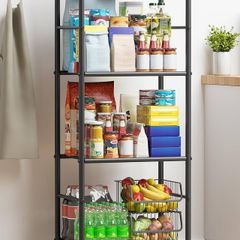 Storage Shelves - 4 Tier Sturdy Metal Garage Shelving Unit with Adjustable Leveling Feet, Space-Saving Shelves Organizer for Pantry, Laundry, Kitchen, 46.5 x 32.0 x 112 cm, Black