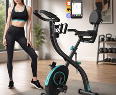 4 IN 1 Full-Body Exercise Bike Multifunctional Foldable Exercise Bike Exclusive APP for Customizable Plans, 16-Level Magnetic Resistance Folding Stationary Exercise Bike, 300lbs Capacity & Upgraded Comfort Seat Cushion