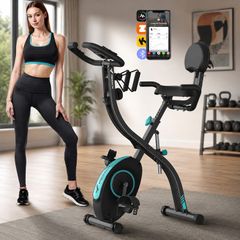4 IN 1 Full-Body Exercise Bike Multifunctional Foldable Exercise Bike Exclusive APP for Customizable Plans, 16-Level Magnetic Resistance Folding Stationary Exercise Bike, 300lbs Capacity & Upgraded Comfort Seat Cushion