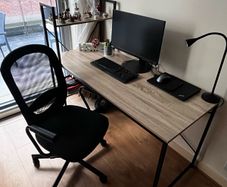 Home office desk + office chair + desk lamp