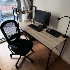 Home office desk + office chair + desk lamp