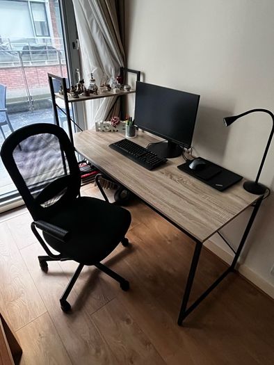 Home office desk + office chair + desk lamp