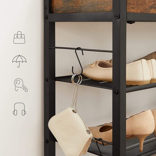 Shoe rack, shoe organizer with 2 drawers and 4 compartments, for 14 pairs of shoes, in the entrance area, living room, bedroom, vintage brown-black