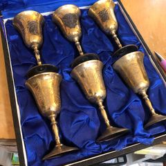 Vintage Etched Brass Chalice Set