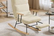 Rocking Chair Rubber Wood Feet Fleece Surface Rocking Armchair with 4 Adjustable Backrests Camel Brown