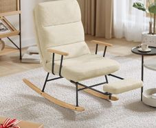 Rocking Chair Rubber Wood Feet Fleece Surface Rocking Armchair with 4 Adjustable Backrests Camel Brown