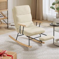 Rocking Chair Rubber Wood Feet Fleece Surface Rocking Armchair with 4 Adjustable Backrests Camel Brown