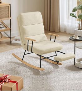 Rocking Chair Rubber Wood Feet Fleece Surface Rocking Armchair with 4 Adjustable Backrests Camel Brown