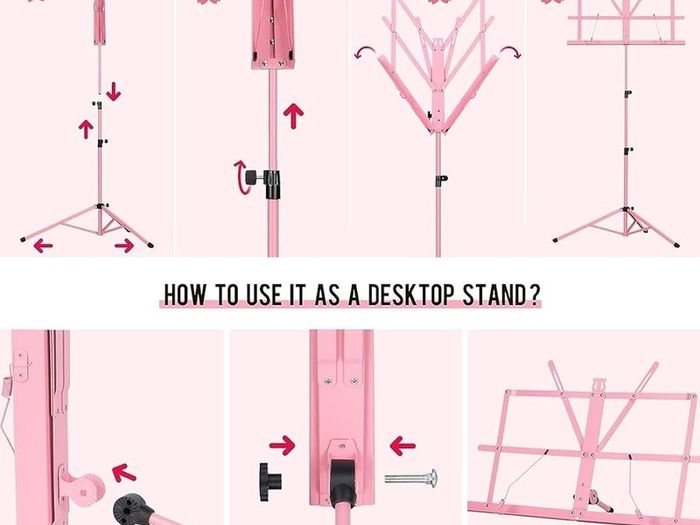 Sheet Music Stand Metal Portable with Carrying Bag, Sheet Music Folder, Projector Stand, Portable Podium Stand, Laptop Stand Pink