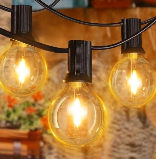 15m, LED String Light Mains Powered, with Plug/25+2 Shatterproof G40 Bulbs/Hook, Bright Warm White Lighting Outside Indoor Tree Garden Decorations