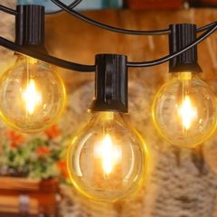 15m, LED String Light Mains Powered, with Plug/25+2 Shatterproof G40 Bulbs/Hook, Bright Warm White Lighting Outside Indoor Tree Garden Decorations