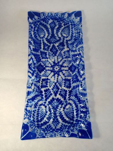 Signed.Cobolt Blue Fused Studio Glass Display Dish.