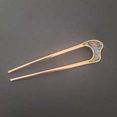 Art Deco Style Enamel Blue & Gold Tone Hair Stick Bun Holder Metal Hair Fork, Hair Pin, Hair Accessories