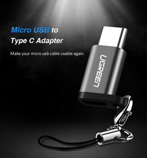2 X Ugreen Aluminum Alloy OTG Micro USB (Female) to USB-C (Male) QC 3.0/2.0 Charger & Sync Convertor Adapter with Key Chain (Brand New/Warranty)