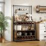 Kitchen rack with work surface, metal grid panels, 5 hooks, kitchen cabinet for spices, pots, pans, brown Image 4
