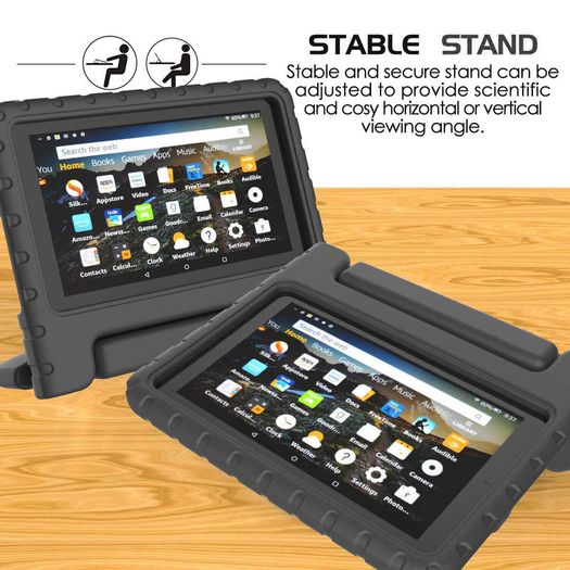For Amazon Fire 7 2019 Case Kids Shockproof Tablet Smart Cover Handle EVA New Black - FHT06ATK1
