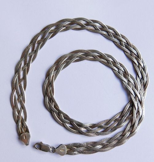 Vintage 925 Sterling Silver 5 Strands Braided Made in ITALY Necklace, length 18" - 16,1g