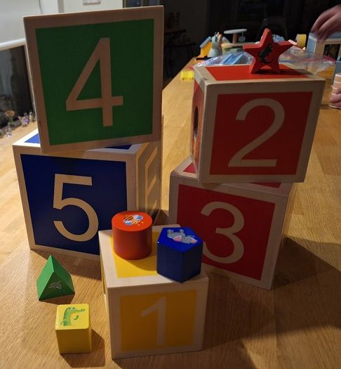 Wooden Numbers and Letters Stacking Boxes with Matching Shapes