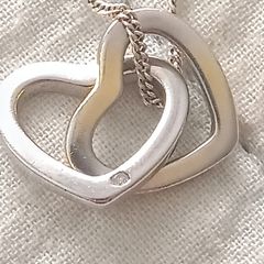 Sterling silver double heart necklace with real diamond accent