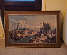 Large Framed Harbour Scene Print