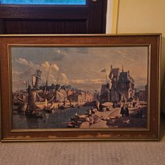 Large Framed Harbour Scene Print