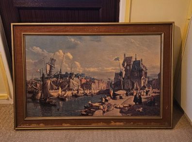Large Framed Harbour Scene Print