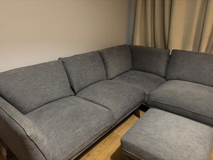 Grey Fabric Corner Sofa with Matching Ottoman