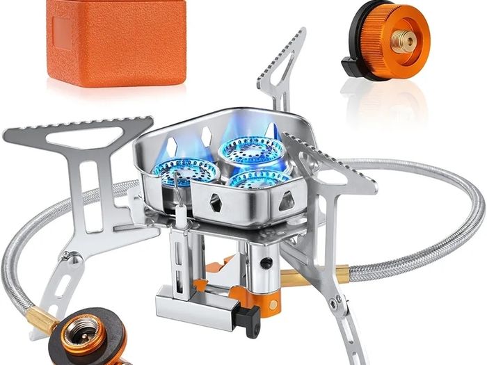 Camping Gas Stove, Windproof Backpacking Burner Cooking Stoves 6800W, Foldable Rocket Camping Stove with Carry Box, Outdoor Camping Gas Burner for Cooking, Hiking, Camping, Trekking, Picnic