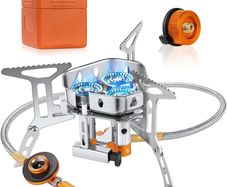 Camping Gas Stove, Windproof Backpacking Burner Cooking Stoves 6800W, Foldable Rocket Camping Stove with Carry Box, Outdoor Camping Gas Burner for Cooking, Hiking, Camping, Trekking, Picnic