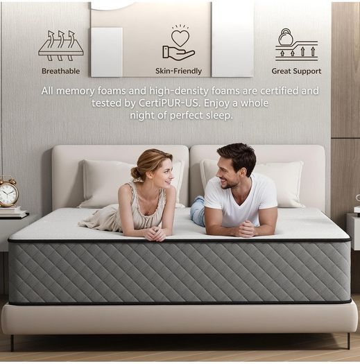 Single Mattress Hybrid Memory Foam Medium Firm Single Size Mattress, 25CM