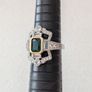 Vintage Art Deco Style Emerald Stone Crystal Silver Ring Image 2