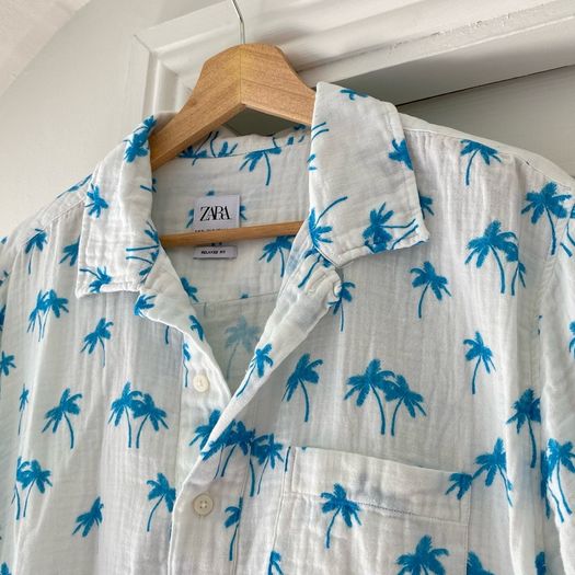 Zara Men's Relaxed Fit Palm Tree Shirt