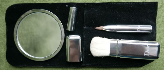 Christian Dior Play Swarovski Diamond Cube Lip Gloss Charm and CHRISTIAN DIOR Lucky Star makeup hand mirror compact brush