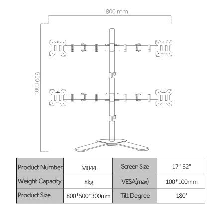 BRAND NEW Quad Four Arm Desk Mount Ergonomic LCD Computer Monitor Bracket Stand Tilt Rotation 17'-32' Screen Support